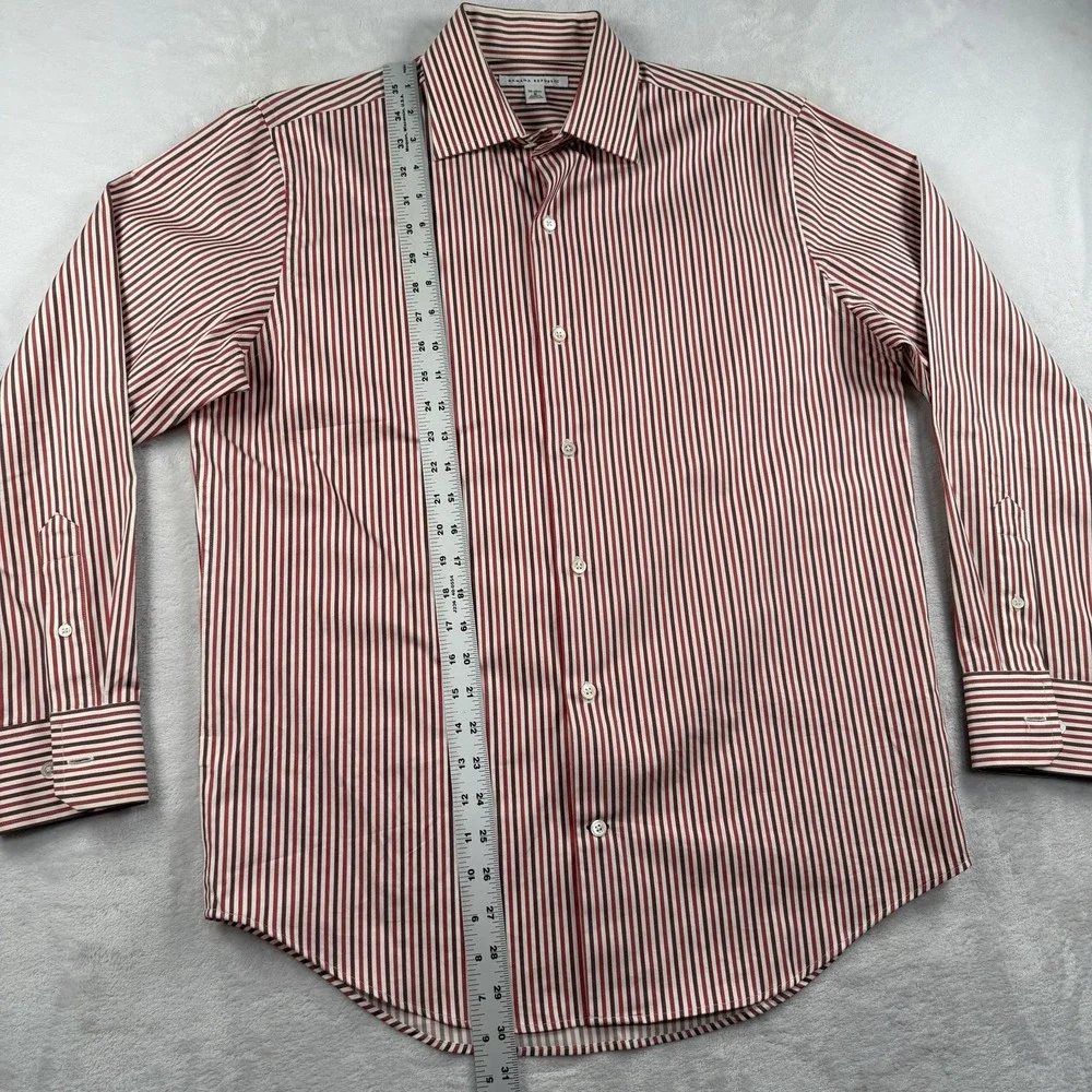 Banana Republic Dress Shirt Mens 14.5 33 Striped Red Maroon White 100% Cotton
